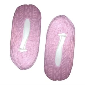 Pink Cable Knit Slipper Socks Cozy Fleece Lined House Shoes Non Slip Grippers